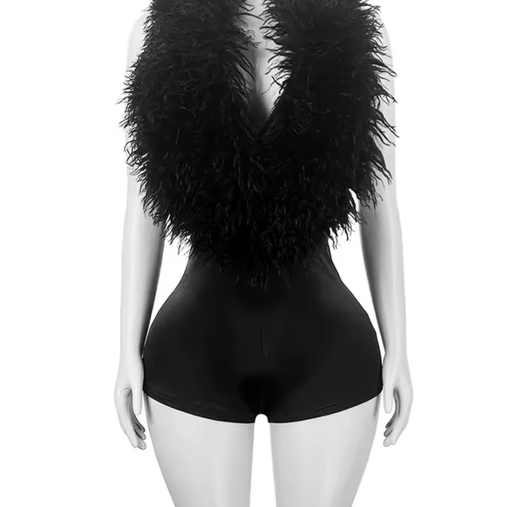 Black Feathered  romper